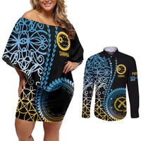 Proudly Ni-Van Sandroing Inspired Couples Matching Off Shoulder Short Dress and Long Sleeve Button Shirt Sanma Classic Style