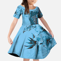 Bula Fiji Family Matching Short Sleeve Bodycon Dress and Hawaiian Shirt Shark Tail Turquoise Masi Tapa