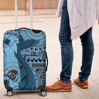 Bula Fiji Luggage Cover Shark Tail Turquoise Masi Tapa LT7 Turquoise - Polynesian Pride