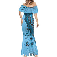 Bula Fiji Mermaid Dress Shark Tail Turquoise Masi Tapa