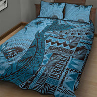 Bula Fiji Quilt Bed Set Shark Tail Turquoise Masi Tapa