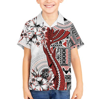 Bula Fiji Family Matching Off Shoulder Short Dress and Hawaiian Shirt Shark Tail White Masi Tapa