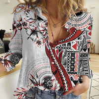Bula Fiji Women Casual Shirt Shark Tail White Masi Tapa LT7 Female White - Polynesian Pride