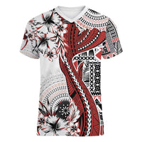 Bula Fiji Women V-Neck T-Shirt Shark Tail White Masi Tapa LT7 Female White - Polynesian Pride