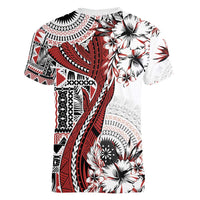 Bula Fiji Women V-Neck T-Shirt Shark Tail White Masi Tapa LT7 - Polynesian Pride