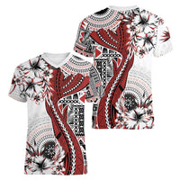 Bula Fiji Women V-Neck T-Shirt Shark Tail White Masi Tapa LT7 - Polynesian Pride