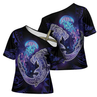 Polynesian Aumakua Cross Shoulder Shirt Jellyfish with Shark - Polynesian Pride