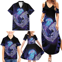 Polynesian Aumakua Family Matching Summer Maxi Dress and Hawaiian Shirt Jellyfish with Shark - Polynesian Pride