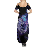 Polynesian Aumakua Family Matching Summer Maxi Dress and Hawaiian Shirt Jellyfish with Shark - Polynesian Pride