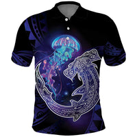 Polynesian Aumakua Polo Shirt Jellyfish with Shark - Polynesian Pride
