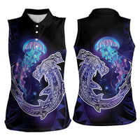 Polynesian Aumakua Women Sleeveless Polo Shirt Jellyfish with Shark - Polynesian Pride