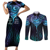 Aotearoa Maori Te Whai Rahi Couples Matching Short Sleeve Bodycon Dress and Long Sleeve Button Shirt Tala - Nowhere You Could Go That I Won't Be With You - Polynesian Pride