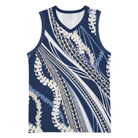 Polynesian Puakeniken Pikake Twisted Lei Basketball Jersey Navy Blue - Polynesian Pride