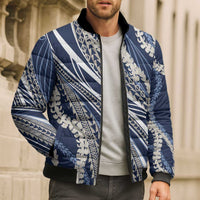 Polynesian Puakeniken Pikake Twisted Lei Bomber Puffer Jacket Navy Blue - Polynesian Pride