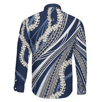 Polynesian Puakeniken Pikake Twisted Lei Family Matching Long Sleeve Bodycon Dress and Hawaiian Shirt Navy Blue LT7 - Polynesian Pride