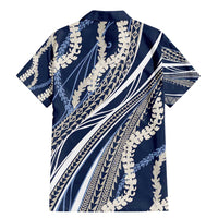 Polynesian Puakeniken Pikake Twisted Lei Family Matching Mermaid Dress and Hawaiian Shirt Navy Blue - Polynesian Pride