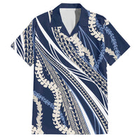 Polynesian Puakeniken Pikake Twisted Lei Family Matching Short Sleeve Bodycon Dress and Hawaiian Shirt Navy Blue LT7 Dad's Shirt - Short Sleeve Navy Blue - Polynesian Pride