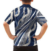 Polynesian Puakeniken Pikake Twisted Lei Family Matching Summer Maxi Dress and Hawaiian Shirt Navy Blue LT7 - Polynesian Pride