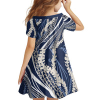 Polynesian Puakeniken Pikake Twisted Lei Family Matching Summer Maxi Dress and Hawaiian Shirt Navy Blue LT7 - Polynesian Pride