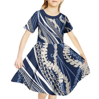 Polynesian Puakeniken Pikake Twisted Lei Kid Short Sleeve Dress Navy Blue - Polynesian Pride