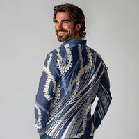 Polynesian Puakeniken Pikake Twisted Lei Long Sleeve Polo Shirt Navy Blue - Polynesian Pride