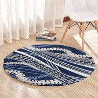 Polynesian Puakeniken Pikake Twisted Lei Round Carpet Navy Blue - Polynesian Pride