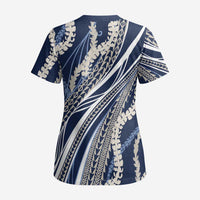 Polynesian Puakeniken Pikake Twisted Lei Scrub Top Navy Blue - Polynesian Pride