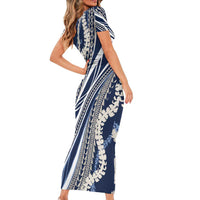 Polynesian Puakeniken Pikake Twisted Lei Short Sleeve Bodycon Dress Navy Blue LT7 - Polynesian Pride