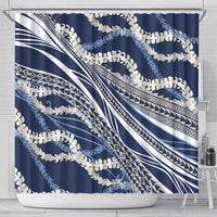 Polynesian Puakeniken Pikake Twisted Lei Shower Curtain Navy Blue LT7 - Polynesian Pride