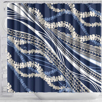 Polynesian Puakeniken Pikake Twisted Lei Shower Curtain Navy Blue LT7 - Polynesian Pride