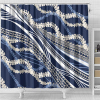 Polynesian Puakeniken Pikake Twisted Lei Shower Curtain Navy Blue LT7 - Polynesian Pride