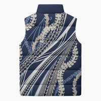 Polynesian Puakeniken Pikake Twisted Lei Sleeveless Puffer Jacket Navy Blue - Polynesian Pride