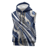 Polynesian Puakeniken Pikake Twisted Lei Sleeveless Zip Hoodie Navy Blue LT7 Navy Blue - Polynesian Pride