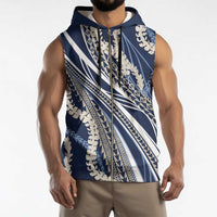Polynesian Puakeniken Pikake Twisted Lei Sleeveless Zip Hoodie Navy Blue LT7 - Polynesian Pride