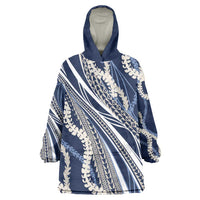Polynesian Puakeniken Pikake Twisted Lei Wearable Blanket Hoodie Navy Blue - Polynesian Pride