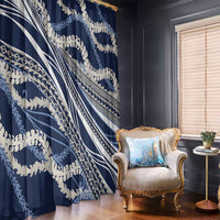 Polynesian Puakeniken Pikake Twisted Lei Window Curtain Navy Blue - Polynesian Pride