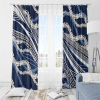 Polynesian Puakeniken Pikake Twisted Lei Window Curtain Navy Blue - Polynesian Pride