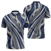 Polynesian Puakeniken Pikake Twisted Lei Zipper Polo Shirt Navy Blue - Polynesian Pride