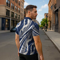 Polynesian Puakeniken Pikake Twisted Lei Zipper Polo Shirt Navy Blue - Polynesian Pride