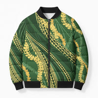 Polynesian Puakeniken Pikake Twisted Lei Bomber Puffer Jacket Emerald - Polynesian Pride