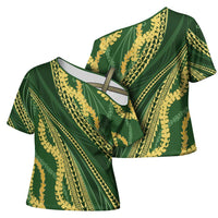 Polynesian Puakeniken Pikake Twisted Lei Cross Shoulder Shirt Emerald - Polynesian Pride