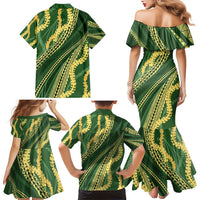 Polynesian Puakeniken Pikake Twisted Lei Family Matching Mermaid Dress and Hawaiian Shirt Emerald - Polynesian Pride