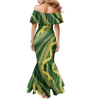 Polynesian Puakeniken Pikake Twisted Lei Family Matching Mermaid Dress and Hawaiian Shirt Emerald - Polynesian Pride