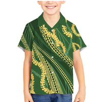 Polynesian Puakeniken Pikake Twisted Lei Family Matching Mermaid Dress and Hawaiian Shirt Emerald - Polynesian Pride