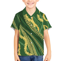 Polynesian Puakeniken Pikake Twisted Lei Family Matching Off The Shoulder Long Sleeve Dress and Hawaiian Shirt Emerald - Polynesian Pride