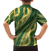 Polynesian Puakeniken Pikake Twisted Lei Family Matching Off Shoulder Maxi Dress and Hawaiian Shirt Emerald - Polynesian Pride