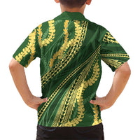 Polynesian Puakeniken Pikake Twisted Lei Family Matching Off Shoulder Short Dress and Hawaiian Shirt Emerald LT7 - Polynesian Pride
