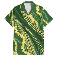 Polynesian Puakeniken Pikake Twisted Lei Family Matching Short Sleeve Bodycon Dress and Hawaiian Shirt Emerald LT7 Dad's Shirt - Short Sleeve Emerald - Polynesian Pride