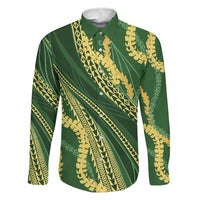 Polynesian Puakeniken Pikake Twisted Lei Family Matching Tank Maxi Dress and Hawaiian Shirt Emerald LT7 Dad's Shirt - Long Sleeve Emerald - Polynesian Pride