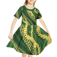 Polynesian Puakeniken Pikake Twisted Lei Kid Short Sleeve Dress Emerald - Polynesian Pride